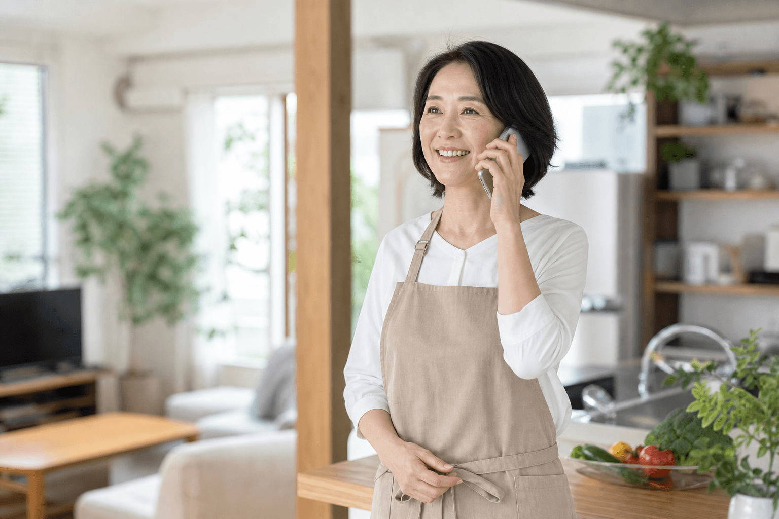 スマートフォンで相談する主婦のイメージ